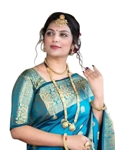 Keshav E-Online Kanjivaram Silk Saree with Zari Woven Design & Running Banarasi Silk Blouse Piece Color Rama