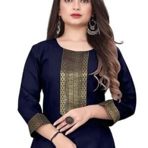 Plain Cotton Golden Lace Border Pattern Casual Kurtis Kurta for Girls & Women