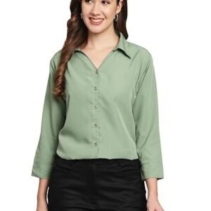 FUNDAY FASHION Women's Crepe Regular Fit Solid V Collered Casual Shirt