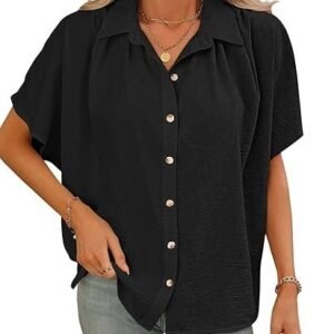 GRECIILOOKS Shirts for Women – Korean Style Short Sleeve Oversized Button Down | Plus Size Workwear Top for Office & Casual Wear (Available in Plus Size)
