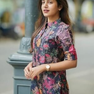 Sun Fashion And Lifestyle Women's Chanderi Stitched Printed Kurta for Women