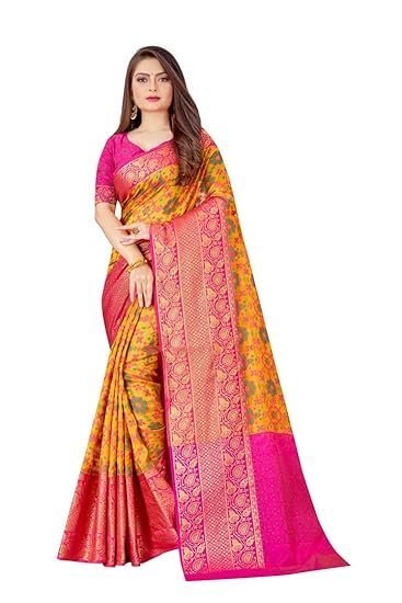 SWORNOF Women's kanjivaram banarasi silk saree for festival Wedding silk with rich pallu Design sarees for women with Unstitched blouse piece - Image 2