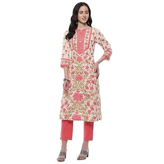 Floral Women Cotton Straight Kurta - Image 2