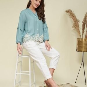 J TURRITOPSIS Women's Stylish Embroidered Casual Shirt(320-JT)
