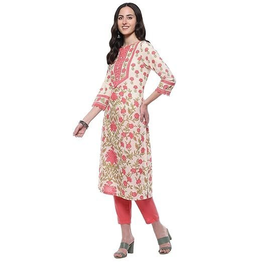 Floral Women Cotton Straight Kurta