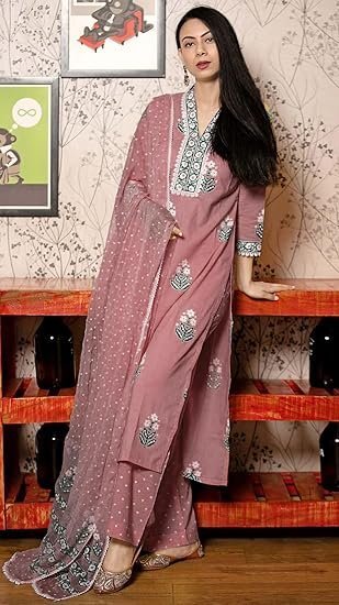 GoSriKi Women's Rayon Viscose Printed Straight Kurta with Pant & Dupatta