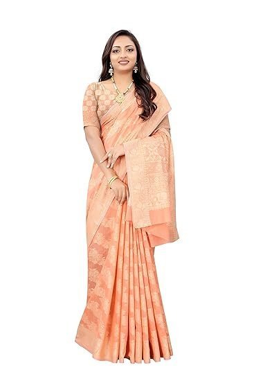 SWORNOF Women's Lucknowi Chikankari Linen cotton Woven Sarees For Women with Blouse sarees for Women - Image 4