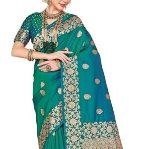 SWORNOF Women's kanjivaram banarasi silk saree Zari Woven for festival Wedding silk with rich pallu Design sarees for women with Unstitched blouse piece