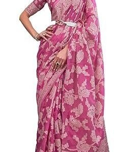SWORNOF Women's Lucknowi Chikankari Linen cotton Woven Sarees For Women with Blouse sarees for Women