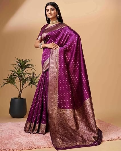 Sugathari Women's Banarasi Saree Pure Kanjivaram Silk Saree Soft new ladies 2023 Design Wear Pattu Sarees Latest Cotton Party Sari collections With Blouse Piece for Wedding sadi (SAM PARI-113)