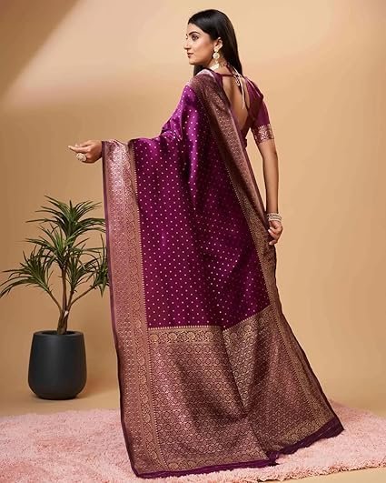 Sugathari Women's Banarasi Saree Pure Kanjivaram Silk Saree Soft new ladies 2023 Design Wear Pattu Sarees Latest Cotton Party Sari collections With Blouse Piece for Wedding sadi (SAM PARI-113) - Image 6