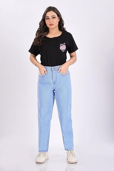 Women's Mom Fit Jeans I Denim Ankle Length Stretchable Pant with Curved Pocket I Clean Solid High Waist Loose Fit Pants I Stylish & Trendy Look I for Office Party Home Girls & Women - Image 3