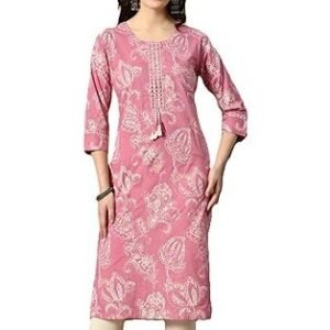 Women's Pure Cotton Embroidered Straight Kurta || Women's Cotton 3/4th Sleeve Stylish Kurtis, Office Wear, Latest Fashion Kurta for Ladies