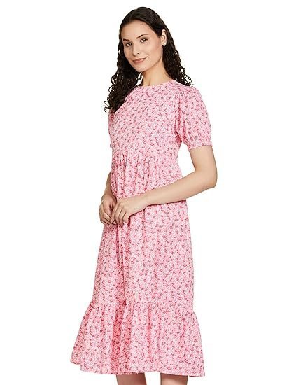 Symbol Women's Cotton Fit and Flare One Piece Midi Length Dress - Image 4