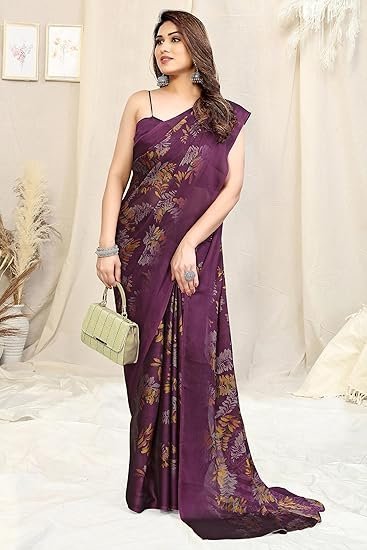 MIRCHI FASHION Women's Stylish Chiffon Leaf Printed Saree with Blouse Piece - Image 3