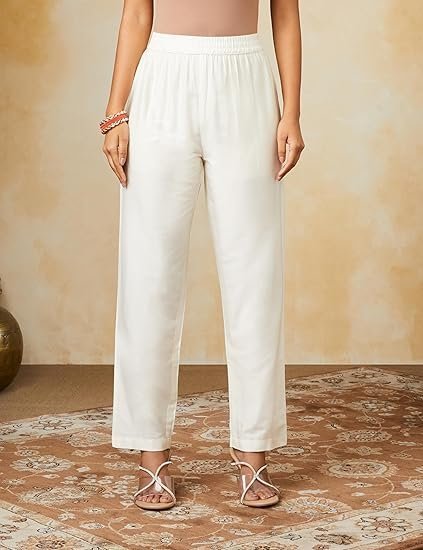 Myx Women's Solid Straight Embroidered Kurta Pant Set with Organza Dupatta - Image 3