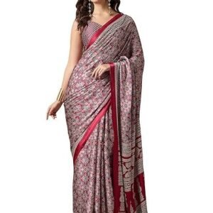 Multicolor Crepe Ajrak Printed Saree With Unstitched Blouse (KAJRKH386001_RJ11_Parent)