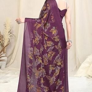 MIRCHI FASHION Women's Stylish Chiffon Leaf Printed Saree with Blouse Piece