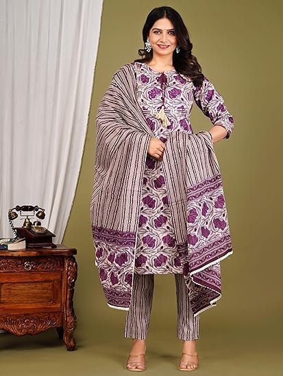 MOAJAZA Women's Cotton Handwork Straight Kurta with Pant & Dupatta - Image 3