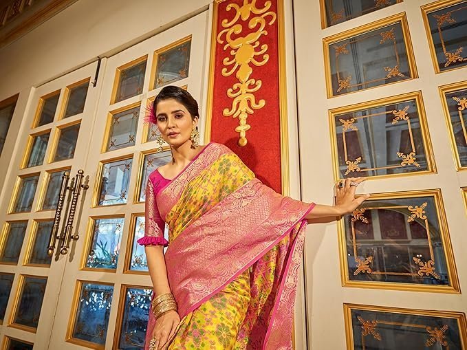 SWORNOF Women's kanjivaram banarasi silk saree for festival Wedding silk with rich pallu Design sarees for women with Unstitched blouse piece