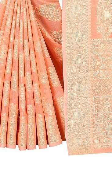 SWORNOF Women's Lucknowi Chikankari Linen cotton Woven Sarees For Women with Blouse sarees for Women - Image 5